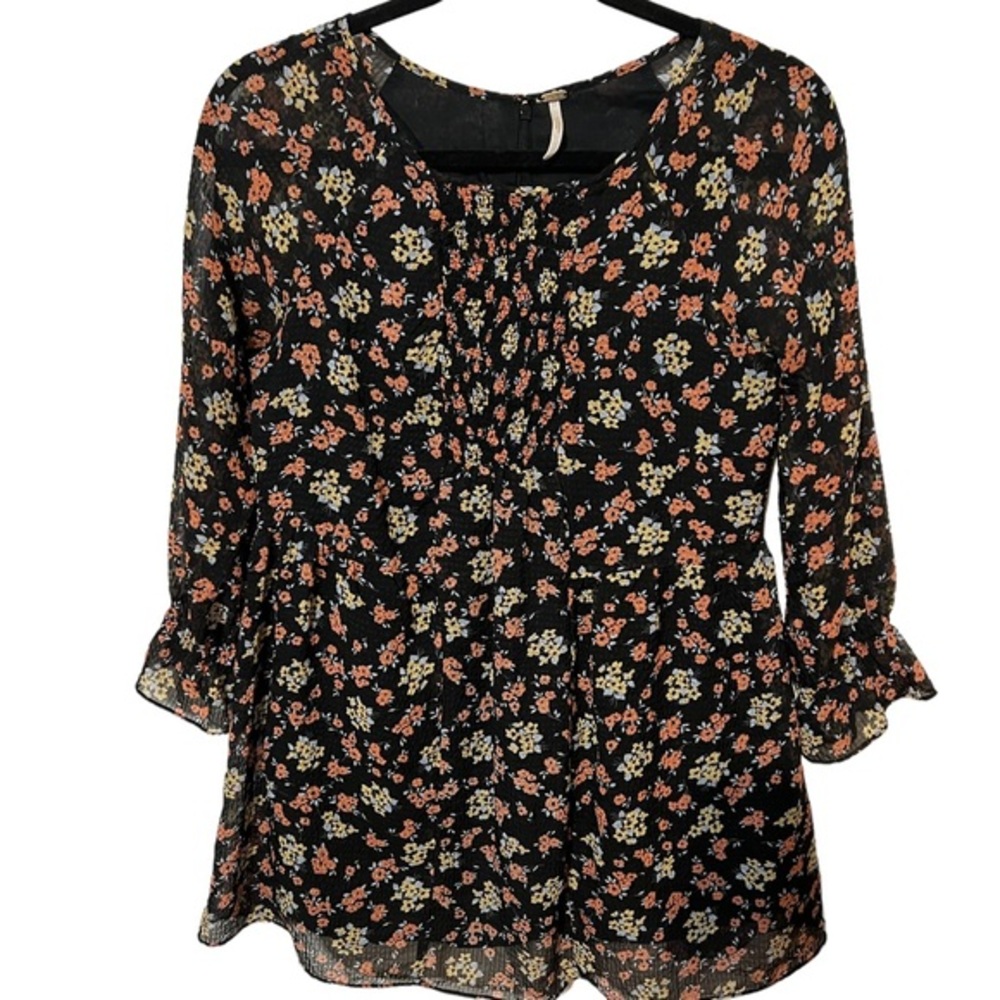 Free People 3/4 Sleeve Floral Blouse Size 2